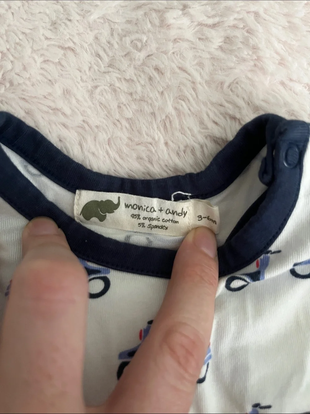 Monica + Andy White Scooter-Print Sleeveless Baby Romper with Navy Trim